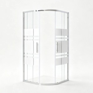 AICA Rundduschkabine 90x90x185cm mit Streifenglas, Chromrahmen und Schiebetüren. ESG-Sicherheitsglas.