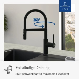 Villeroy & Boch Steel Expert Compact Küchenarmatur Hochdruck Umschaltfunktion Schwenkbar Auslaufhöhe 143MM Schwarz Matt