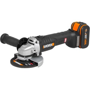 Worx Akku-Winkelschleifer WX812 mit Akku und Ladegerät, 125 mm Scheibe.