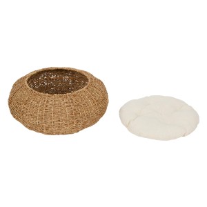 Korbweide Katzen-/Hundebett in Schüsselform mit beigem Kissen von Teamson Pets.