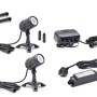Oase LunAqua Connect Starter Set für Teichbeleuchtung mit zwei Strahlern, Erdspießen, Controller und Netzteil.