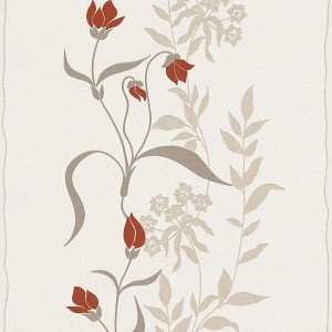 A.S. Création Blumen Tapete in Creme-Beige und Rot mit floralem Muster.