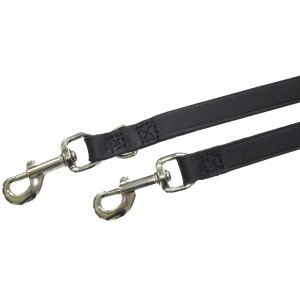 Schwarze Heim Hunde-Vorführleine aus Softleder, 240 cm lang, mit silberfarbenen Karabinern.