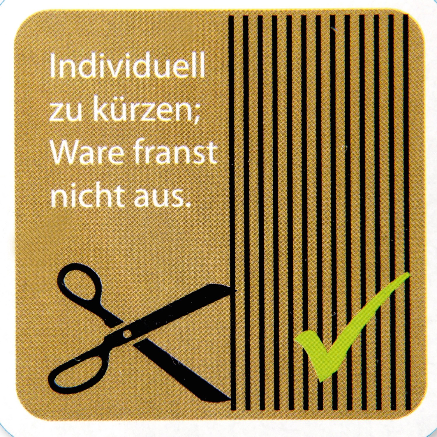 Symbol: Fadenvorhang kürzbar ohne Ausfransen, mit Schere und Haken.