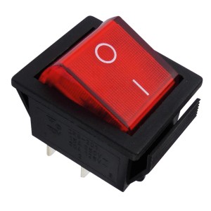 Roter, beleuchteter Blanko Wippschalter für Schalterprogramme mit I-O Aufdruck.