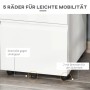 Weißer Vinsetto Rollcontainer: 5 Räder für Mobilität, 2 mit Bremsen, Stützrolle gegen Kippen.