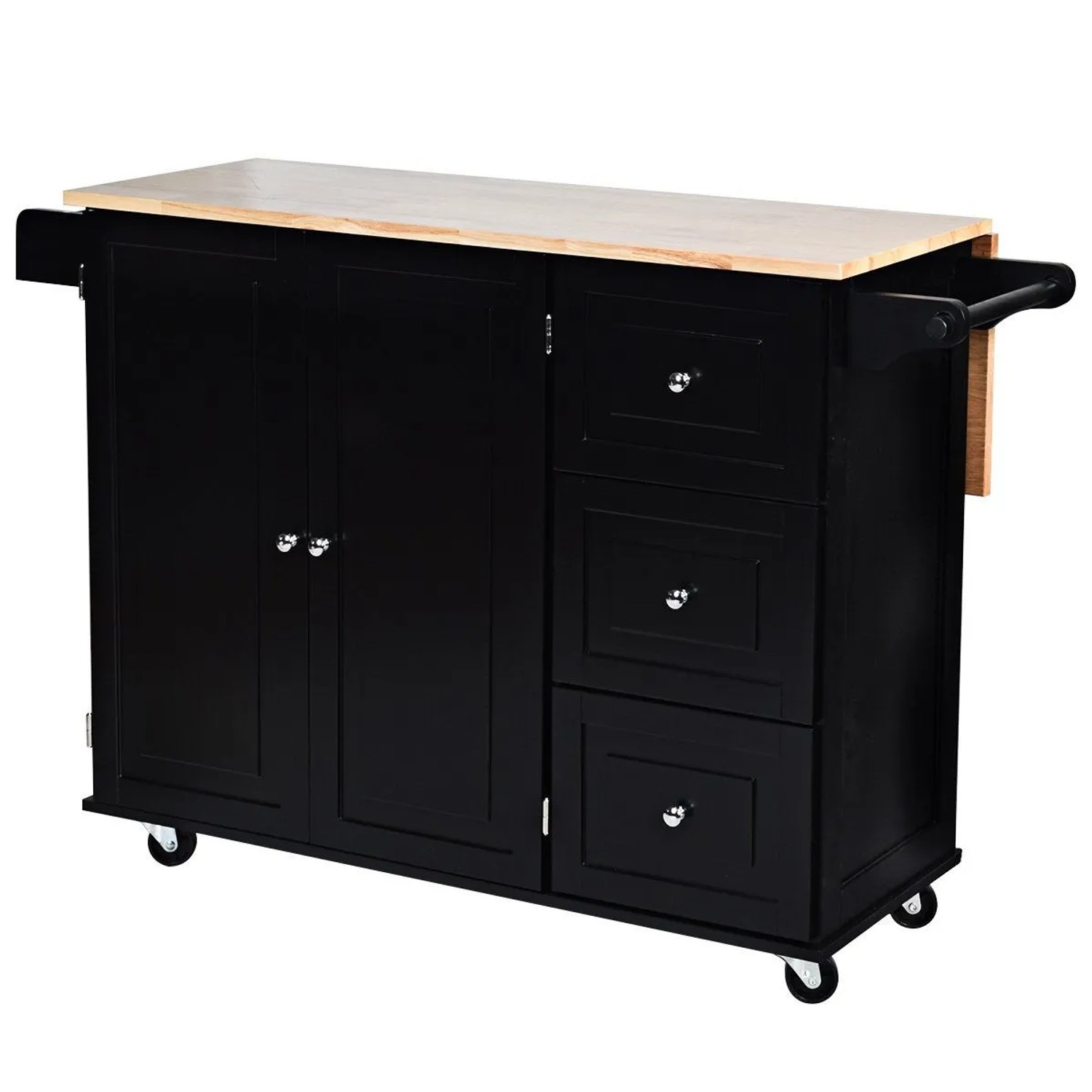 Costway Küchenwagen Auf Rollen mit Arbeitsplatte Schwarz 136 x 76 x 91 cm günstig online kaufen