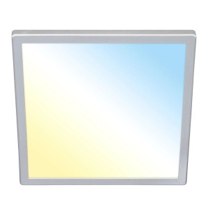 Flache, dimmbare LED-Deckenleuchte Kada von Briloner in Chrom Matt, mit CCT-Funktion.