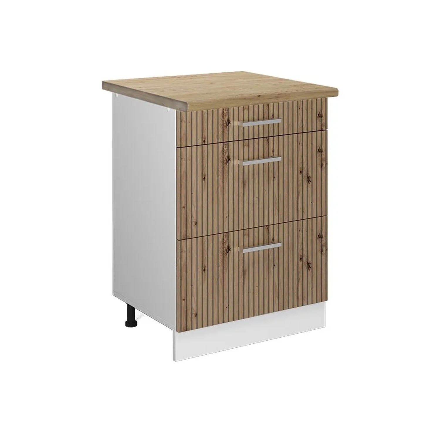 Vicco Küchenunterschrank R-Line Artisan-Eiche Weiß 60 cm mit Schubladen AP Eiche