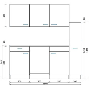 Respekta Küchenzeile KB180ESGMIC, 180 cm, Grau-Eiche Nachbildung, mit E-Geräten und Spüle.