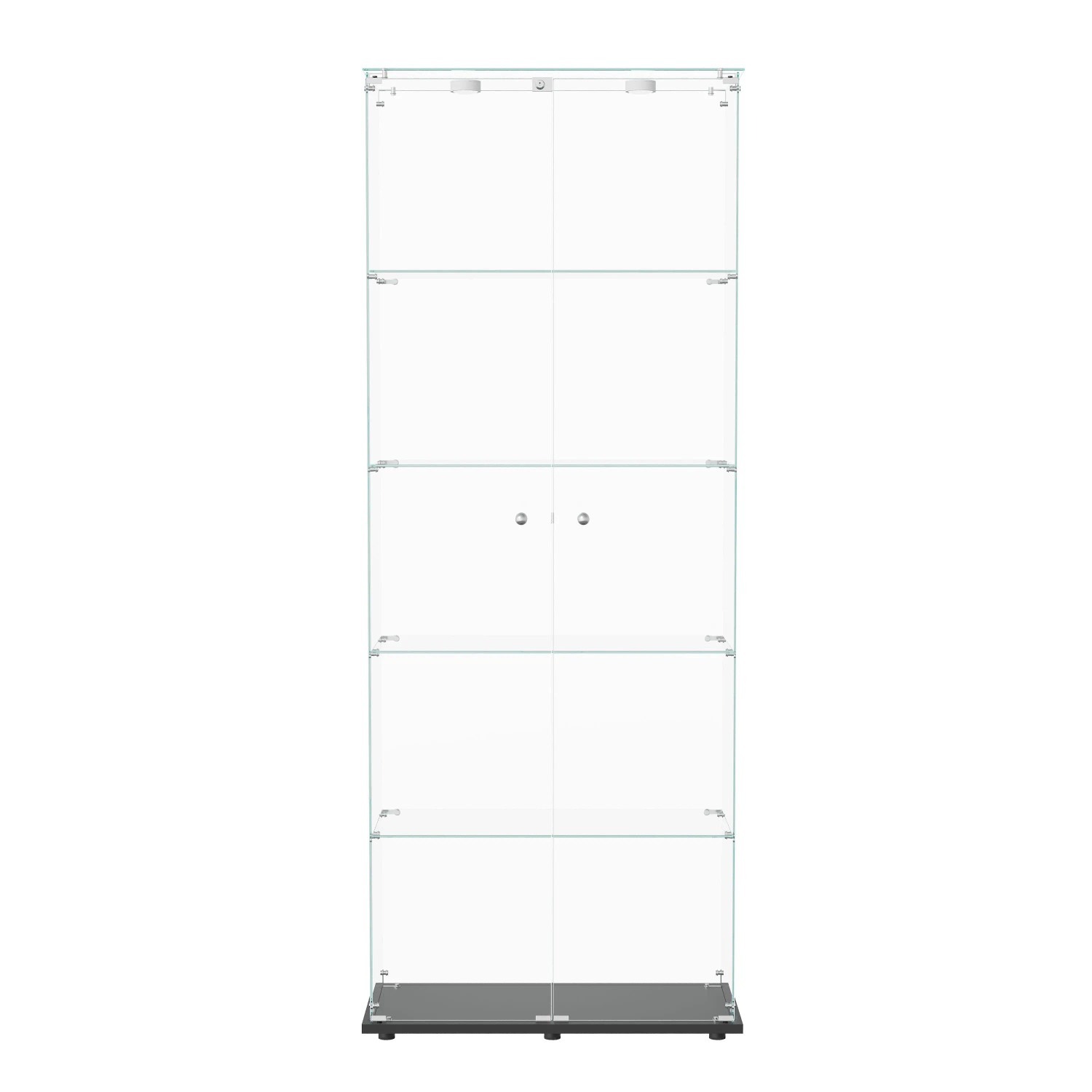 PXloue Vitrine Hochschrank mit Glastrennwand&Runde LED für Wohnzimmer 79x35x187cm Schwarz