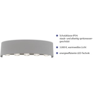 Silberne LED-Wandleuchte Carlo von Paul Neuhaus, 27 cm breit, für Innen- und Außenbereich.