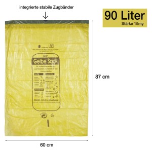 BigDean 10 Rollen Gelber Sack Gelbe Säcke 90 Liter HDPE Gelb 13 Stück Pro Rolle Insgesamt 130 Stück Ideal Für Mülltonnen Mülleimer Und Körbe