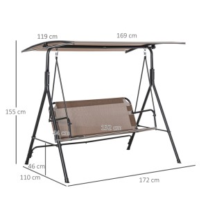 Braune Outsunny 2-Sitzer Hollywoodschaukel mit verstellbarem Vordach für Garten und Terrasse.