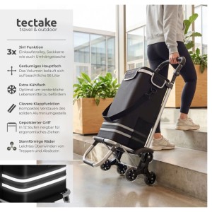 Tectake Einkaufstrolley Shopper 3 In 1 Nutzung Auch Als Umhängetasche und Sackkarre  56 L Klappbares Aluminiumgestell Mit Abnehmbarem Bezug  46 x 36 x