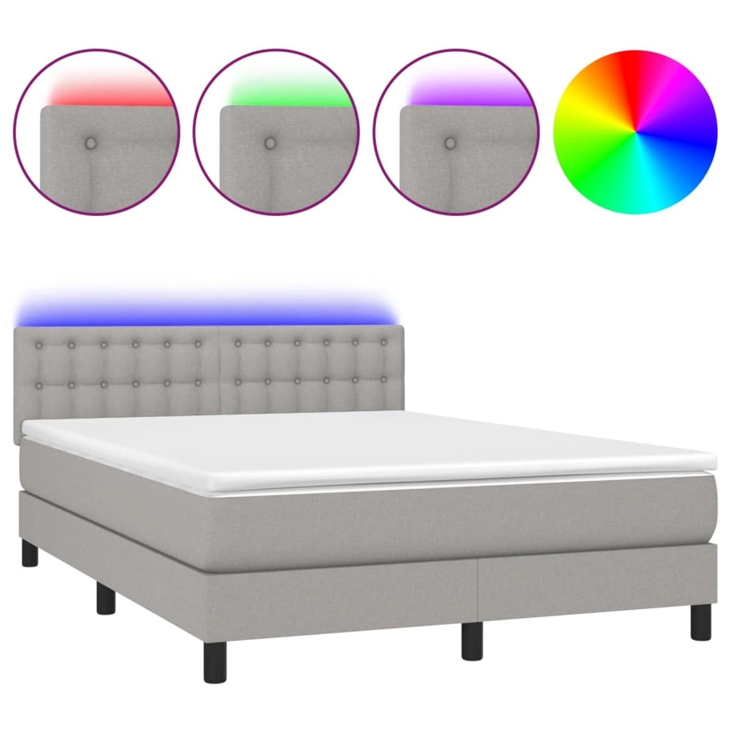 vidaXL Boxspringbett mit Matratze & LED Hellgrau 140x190 cm Stoff 3133469 günstig online kaufen
