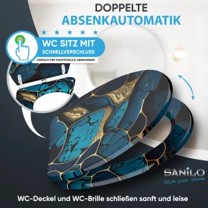SANILO WC-Sitz Marmor Cobalt mit Absenkautomatik und Top-Fix-Befestigung.