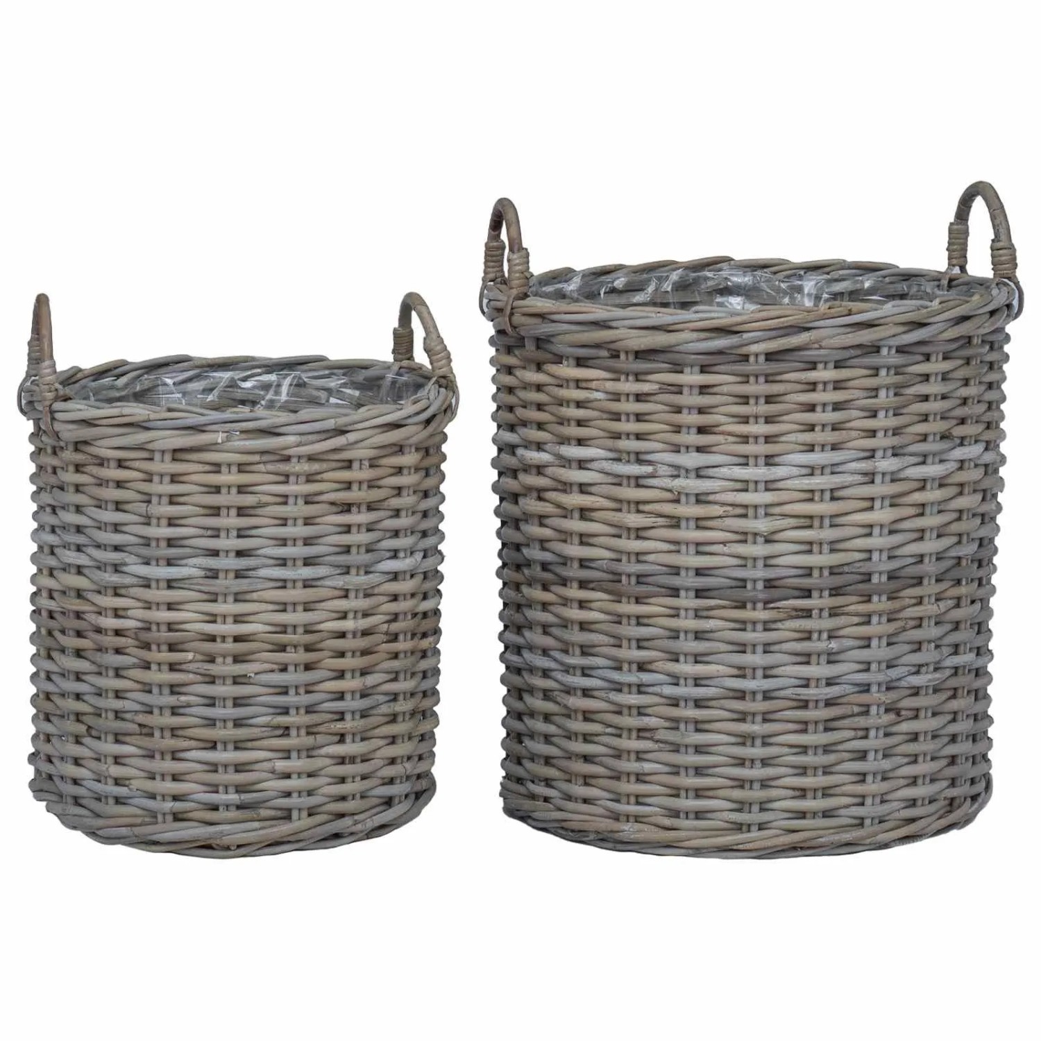 vidaXL Blumentopf Körbchen mit Speicher 2-Tlg Grau Lacak Rattan 42020951