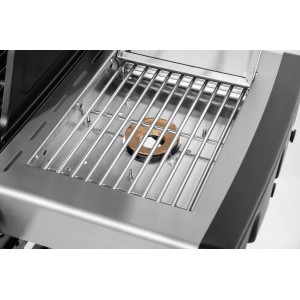 Detailaufnahme: Seitenbrenner des Justus Premium BBQ-Gasgrills Mars aus Edelstahl.