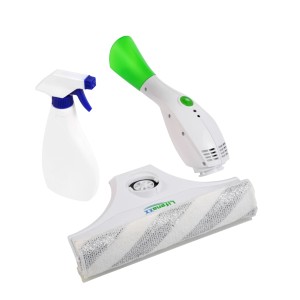 Technaxx Fenstersauger LX-066 Set: weißer Akku-Sauger, Sprühflasche und Wischkopf für streifenfreie Reinigung.