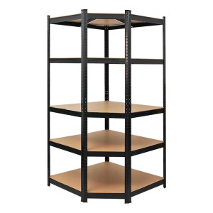 Schwarzes PROREGAL Eckregal Taurus mit 5 Böden, ideal als Kellerregal oder Garagenregal.