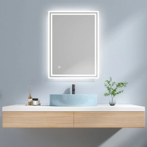 Emke Badspiegel 80x60 cm mit LED-Beleuchtung und Touchschalter im modernen Badezimmer.