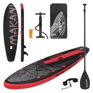 Aufblasbares ECD Germany Stand Up Paddle Board Makani, 320x80x15 cm, schwarz-rot, mit Zubehör.