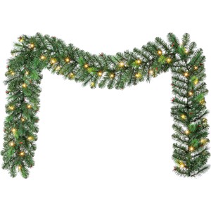 Grüne Tannengirlande (270 cm) mit LED-Beleuchtung und roten Deko-Kugeln für Innen & Außen.