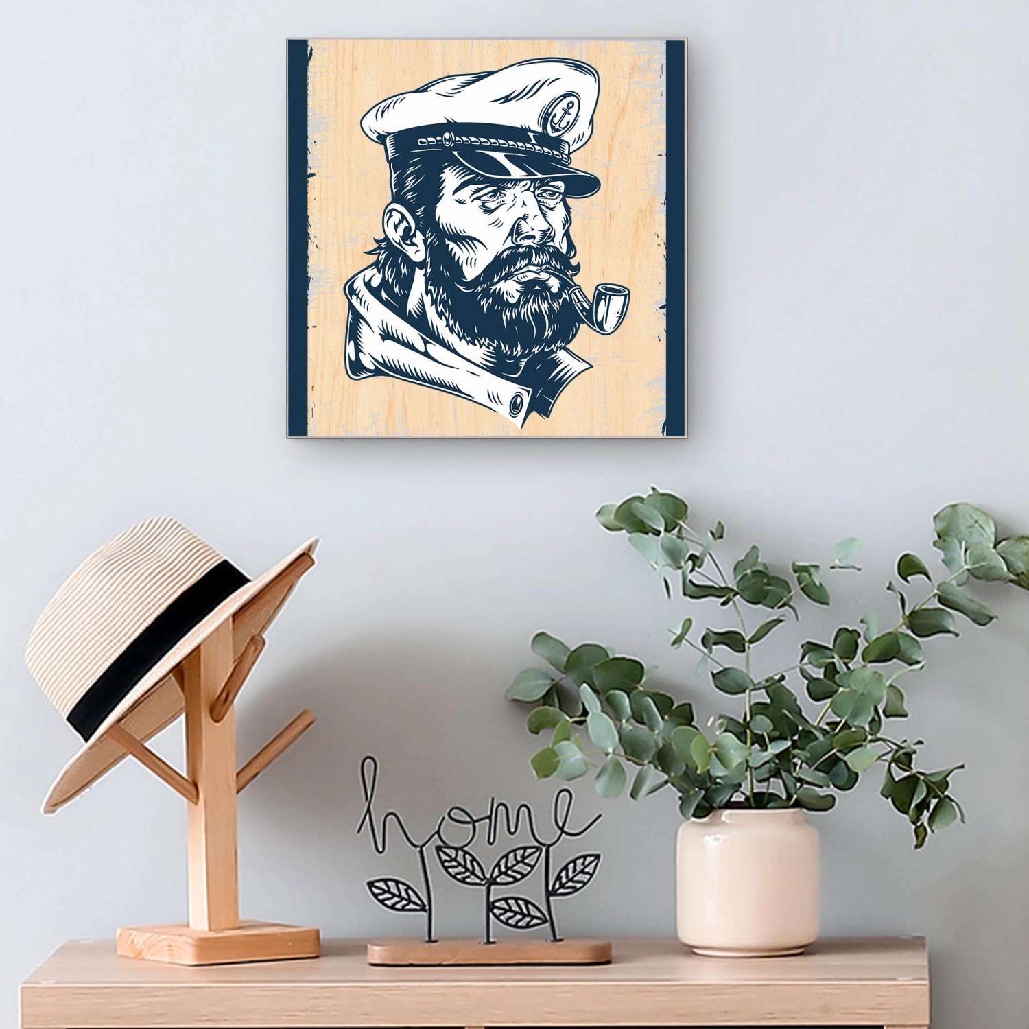 Banjado Schlüsselkasten aus Holz, 30x30cm, Motiv Kapitän Portrait, 50 Haken.