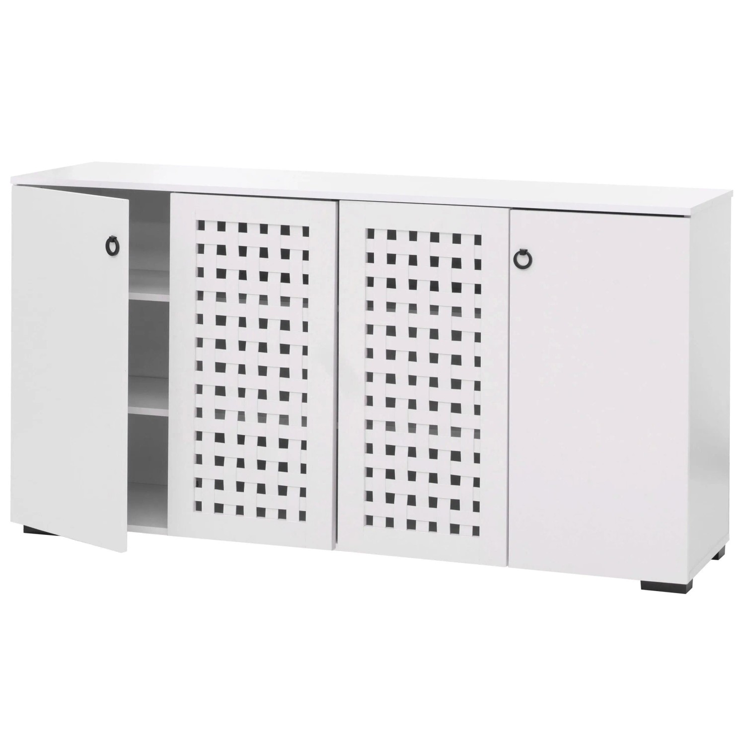 MCW Sideboard N87 3D-Flecht-Design 4 Türen 9 Staufächer 83x159x37cm Weiß