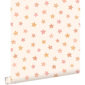 ESTAhome Tapete Kleine Sterne Weiß Rosa Und Orange 50 X 900 Cm 131708