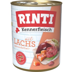 Rinti Kennerfleisch Lachs, 800g Dose Hunde-Nassfutter mit Fleischstücken und Lachs.