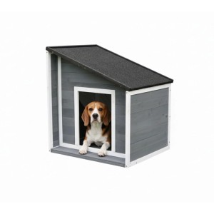 Relaxdays Hundehütte Tannenholz Grau Weiß mit Klappdach 77 cm x 71 cm x 58 cm