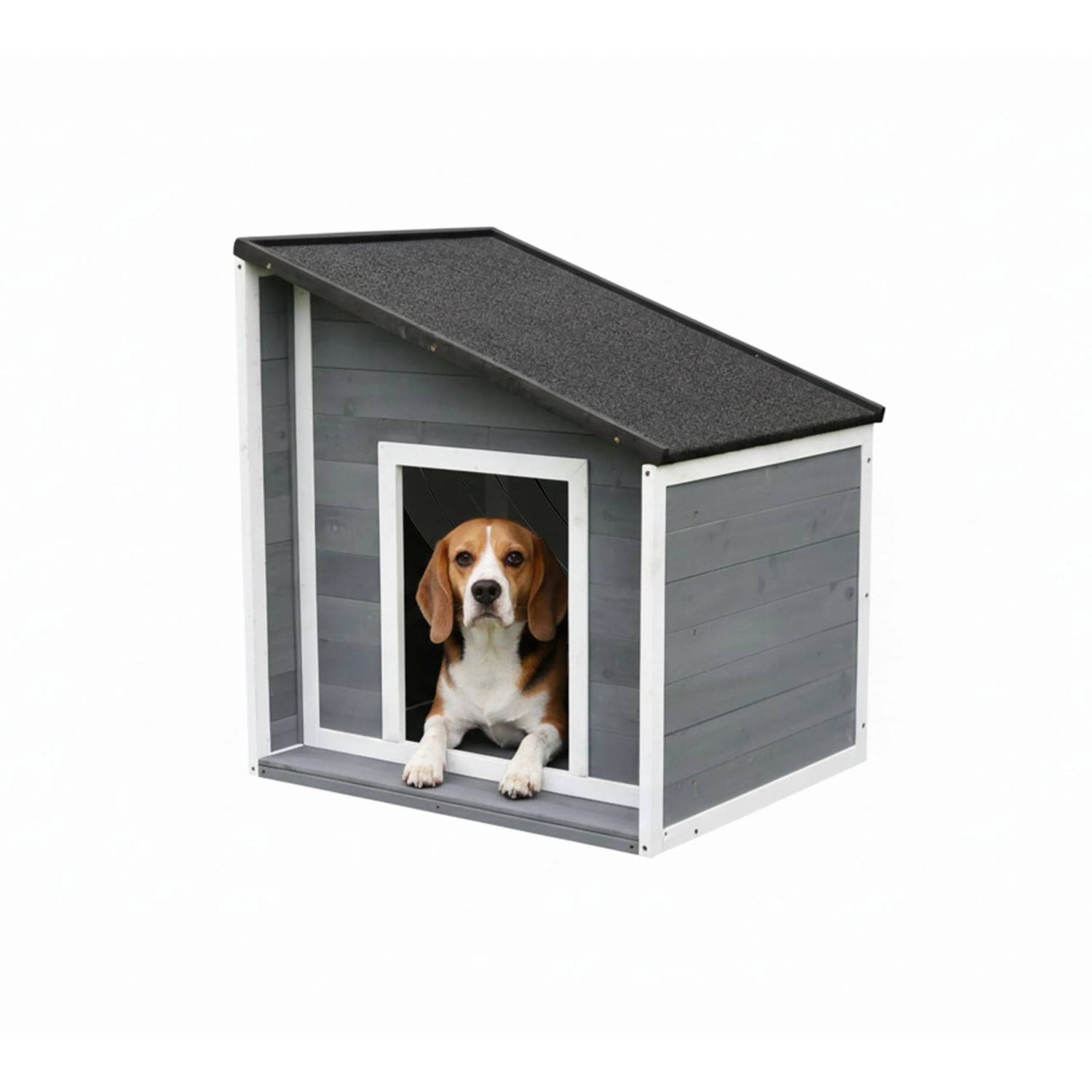 Relaxdays Hundehütte Tannenholz Grau Weiß mit Klappdach 77 cm x 71 cm x 58 cm
