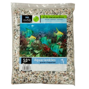 Nuber Zierkies Natur, 2-4 mm, Weiß-Bunt Mix, 10 kg Sack, für Aquarien.