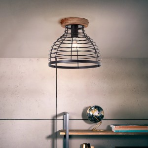 Schwarze Brilliant Deckenleuchte Avia mit Holzdetails im modernen Design.