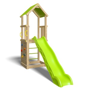 Trigano Spielturm Sunny Xperience mit Rutsche, Kletterwand und Sandkasten.