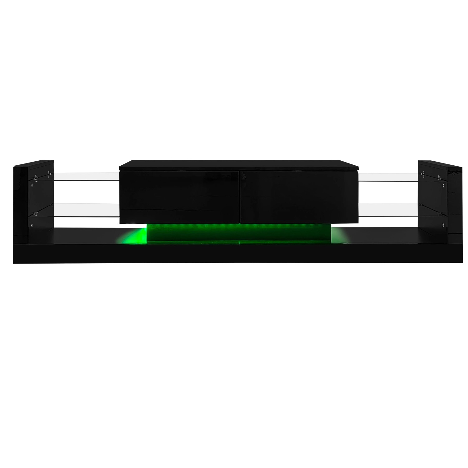 okwish TV Schrank mit LED Glasfront Schubladen 181x38x38cm Hochglanz Schwarz