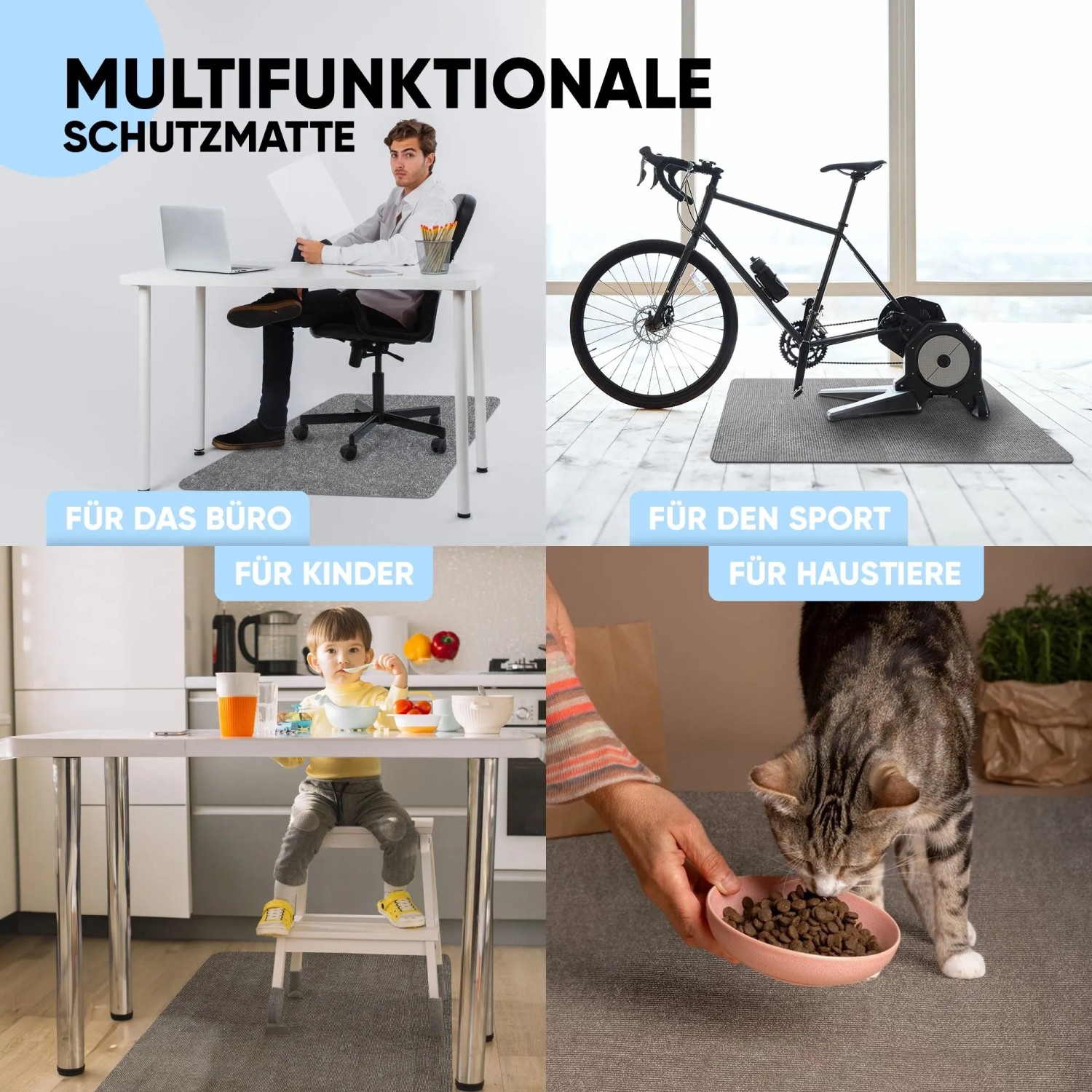 Björn&Schiller Bodenschutzmatte Grau, Einsatzbereiche: Büro, Sport, Kinder, Haustiere.