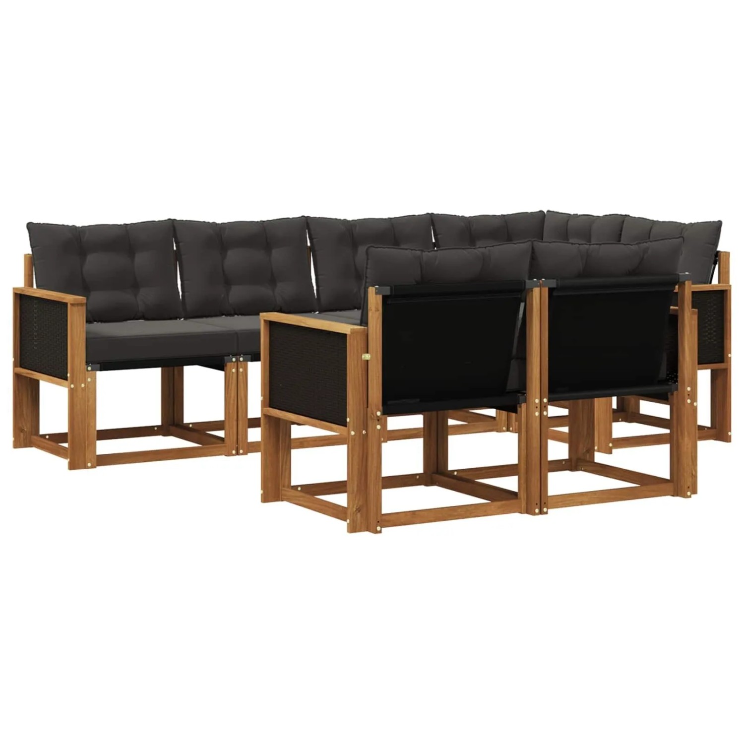 vidaXL Outdoor-Sofagarnitur mit Kissen 7 Stk Natur und Schwarz 3382008