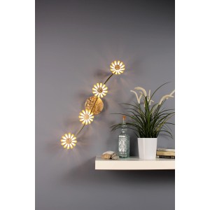 Goldene LED-Deckenleuchte Bloom-Spots, 4-flammig, im floralen Design.