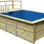 Karibu Holzpool mit Terrasse, KDI, Innenhülle blau, Leiter und Edelstahl-Einstiegsleiter.