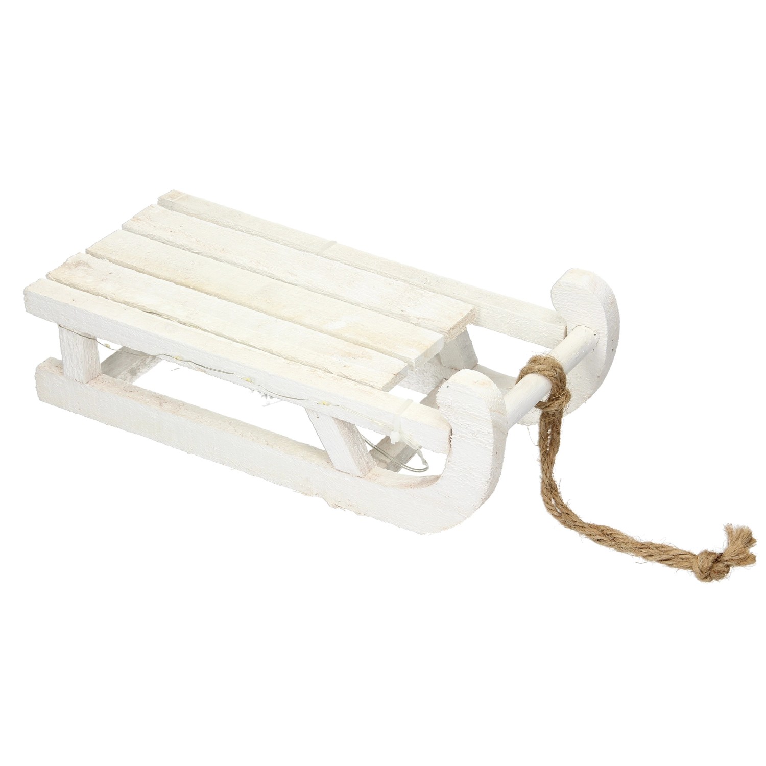 ECD Germany Deko Schlitten aus Holz mit 25 Warmweißen LEDs 31,5 cm Weiß