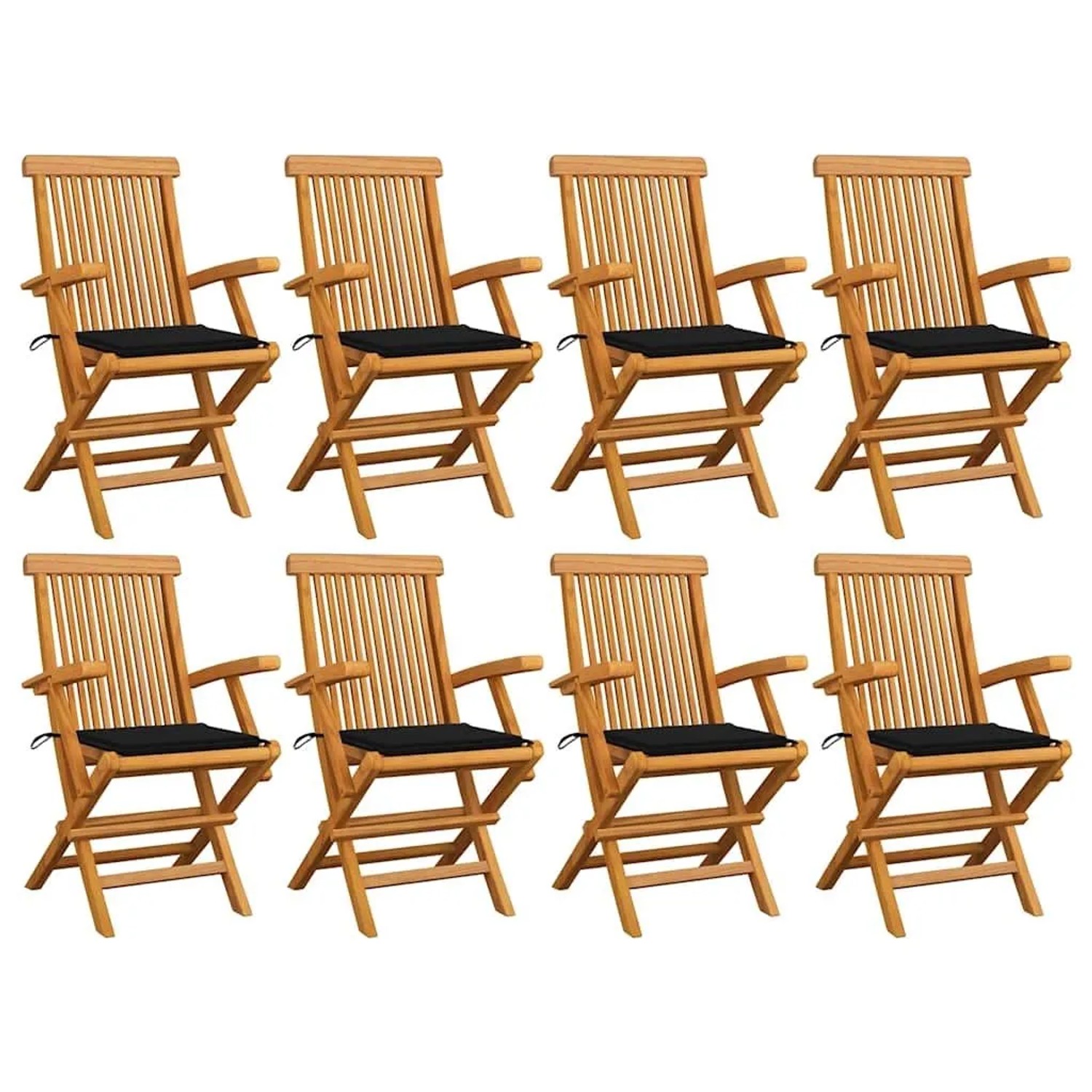 vidaXL Gartenstühle mit Schwarzen Kissen 8 Stk Massivholz Teak 3072896 günstig online kaufen
