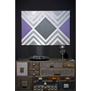 Wandgestaltung mit Marabu Metallic Farbe in Weiß, Grau und Lila. Geometrisches Muster.