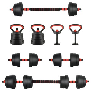 vidaXL 4-in-1 Hantelset 20kg: Kurzhantel, Langhantel & Kettlebell für dein Fitness-Workout.