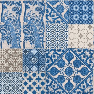 Blaue Kachelmuster Tapete für Küche & Bad, Profhome Vliestapete mit Ornamenten.