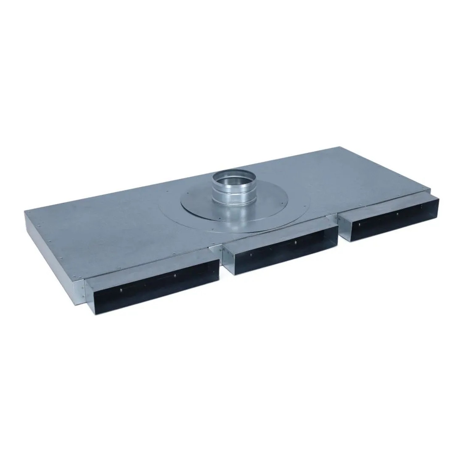 Subtiel Flachkanal Verteiler 250 x 50 mm Drei Eingänge Ein Ausgang Ø 100 mm