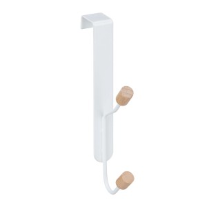 Relaxdays Türhaken Eisen Buchenholz Weiß Natur Doppelt 5er Set 16 cm x 2 cm x 7 cm 60 g