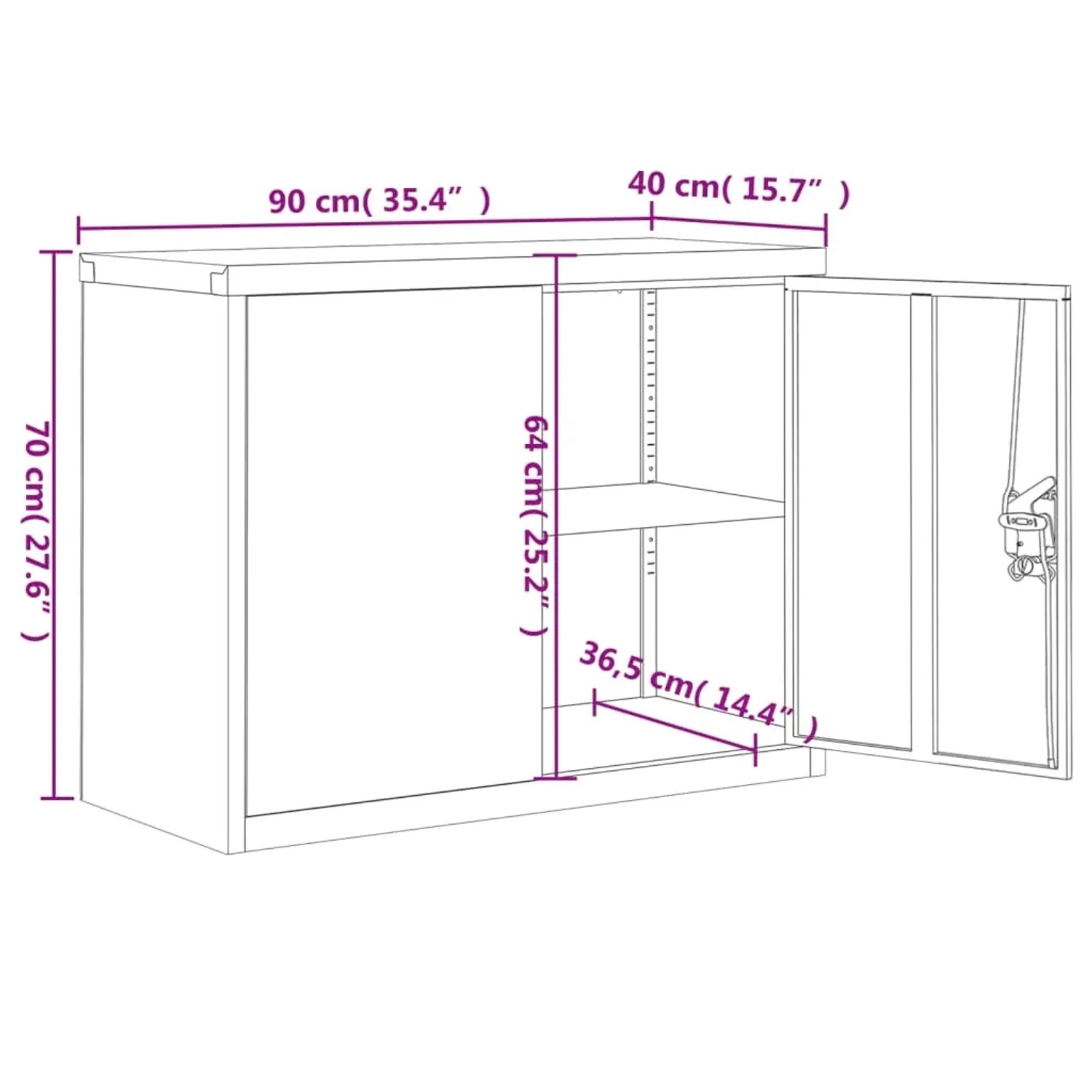 Weißer vidaXL Aktenschrank aus Stahl, 90x40x70 cm, mit Einlegeboden und abschließbaren Türen.
